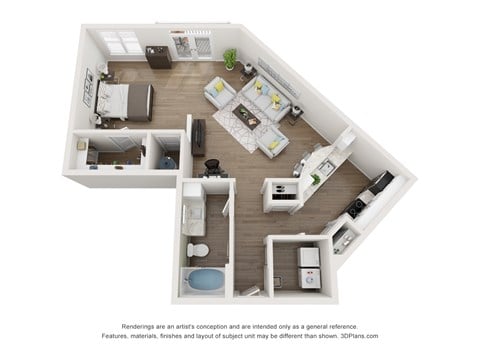 Floor plan for studio, 1 bath, 809 sqft